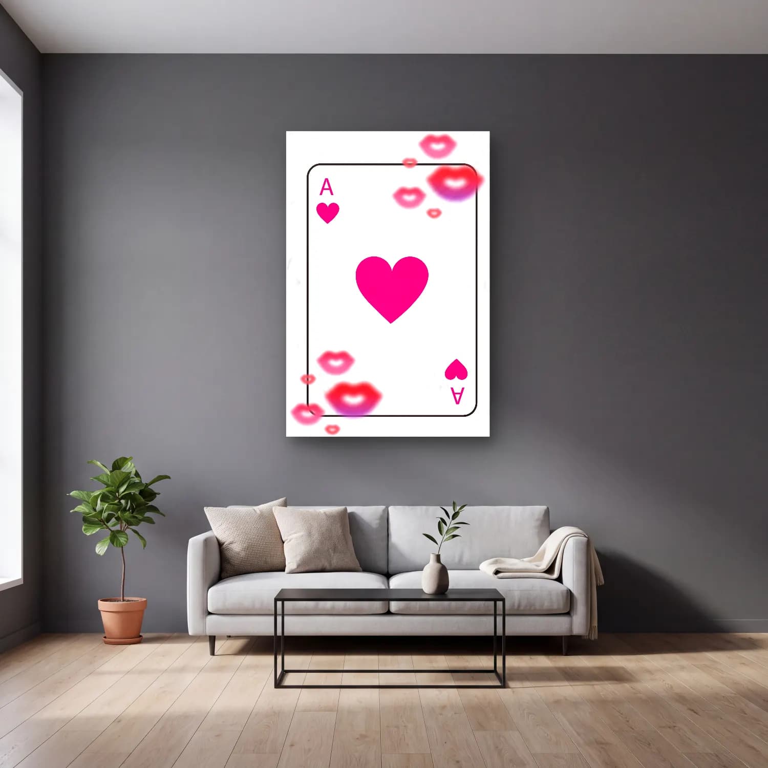 Pop Art Tenis – Pembe Tonlar cam tablo — gri duvarlı salonda