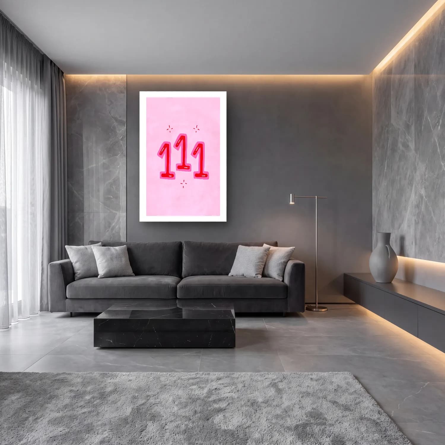 Pastel Rakamlar No. 5 cam tablo — lüks salon duvarında