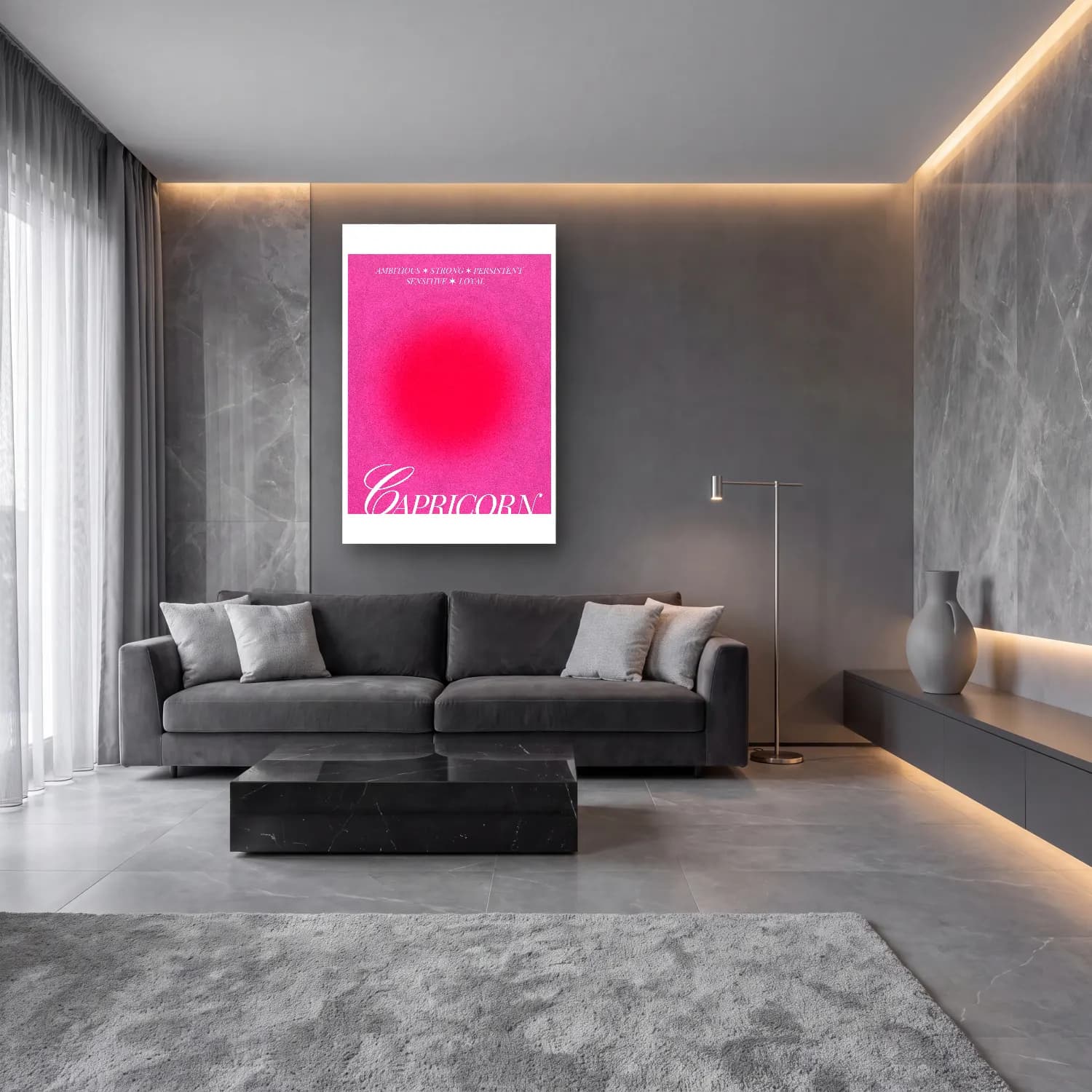 Pastel Yazılı Tasarım No. 32 cam tablo — lüks salon duvarında