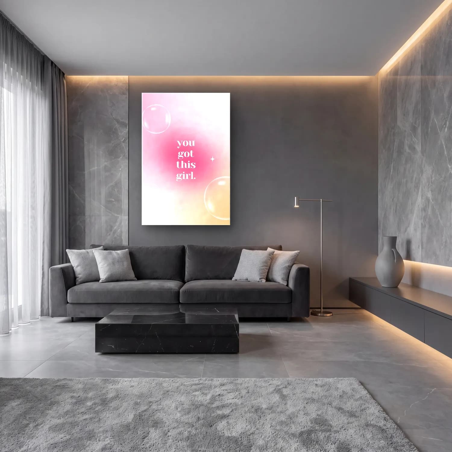 Pastel Söz Posteri No. 11 cam tablo — lüks salon duvarında
