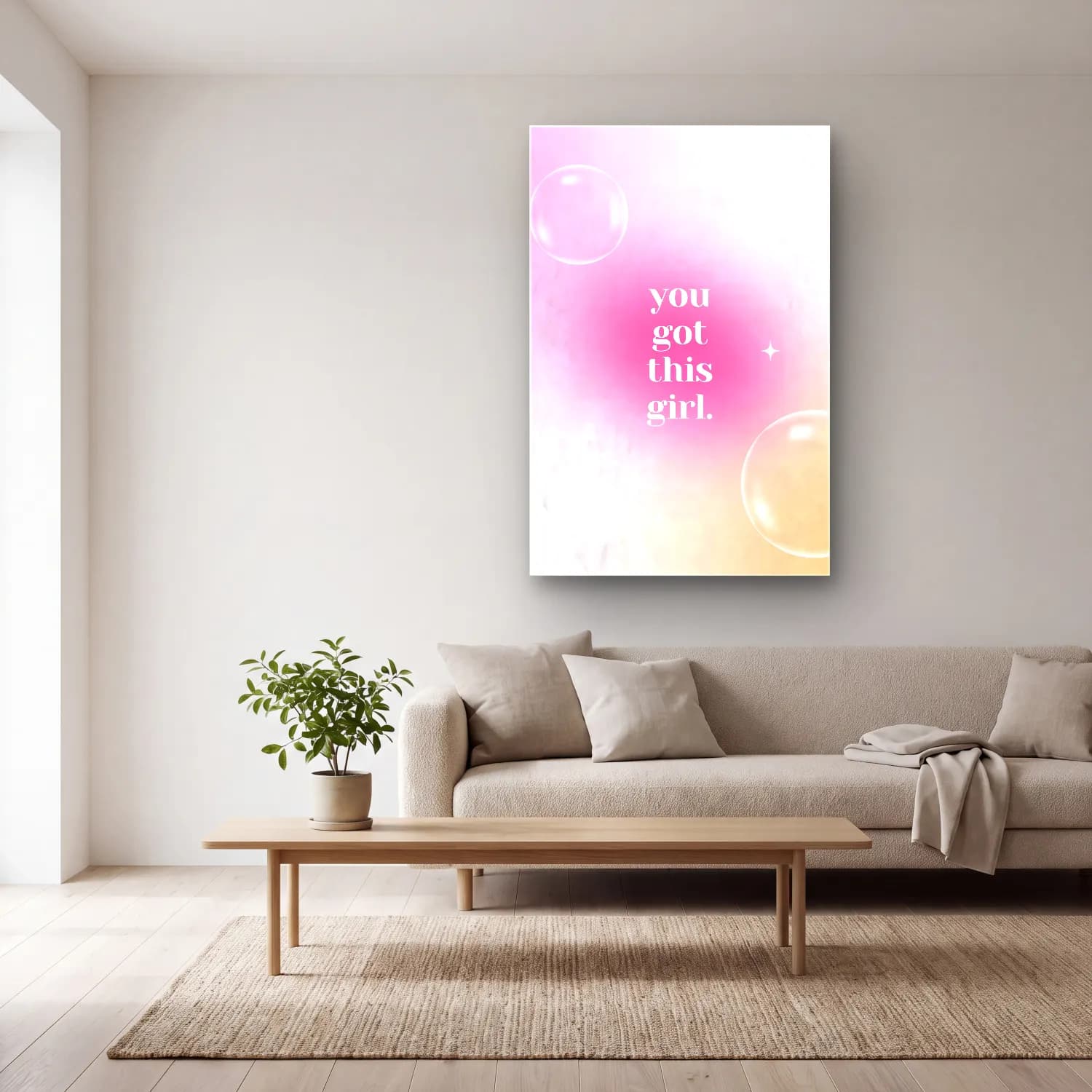 Pastel Söz Posteri No. 11 cam tablo — açık renk salonda
