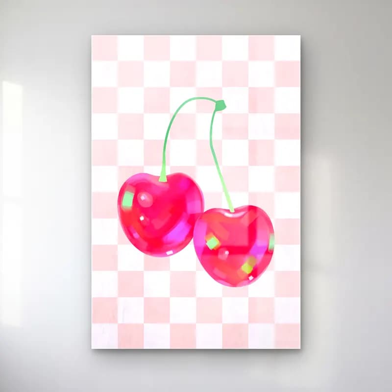 Vintage Kirazlar – Pembe Tonlar cam tablo — Vintage Kirazlar – Pembe Tonlar — vintage kirazlar