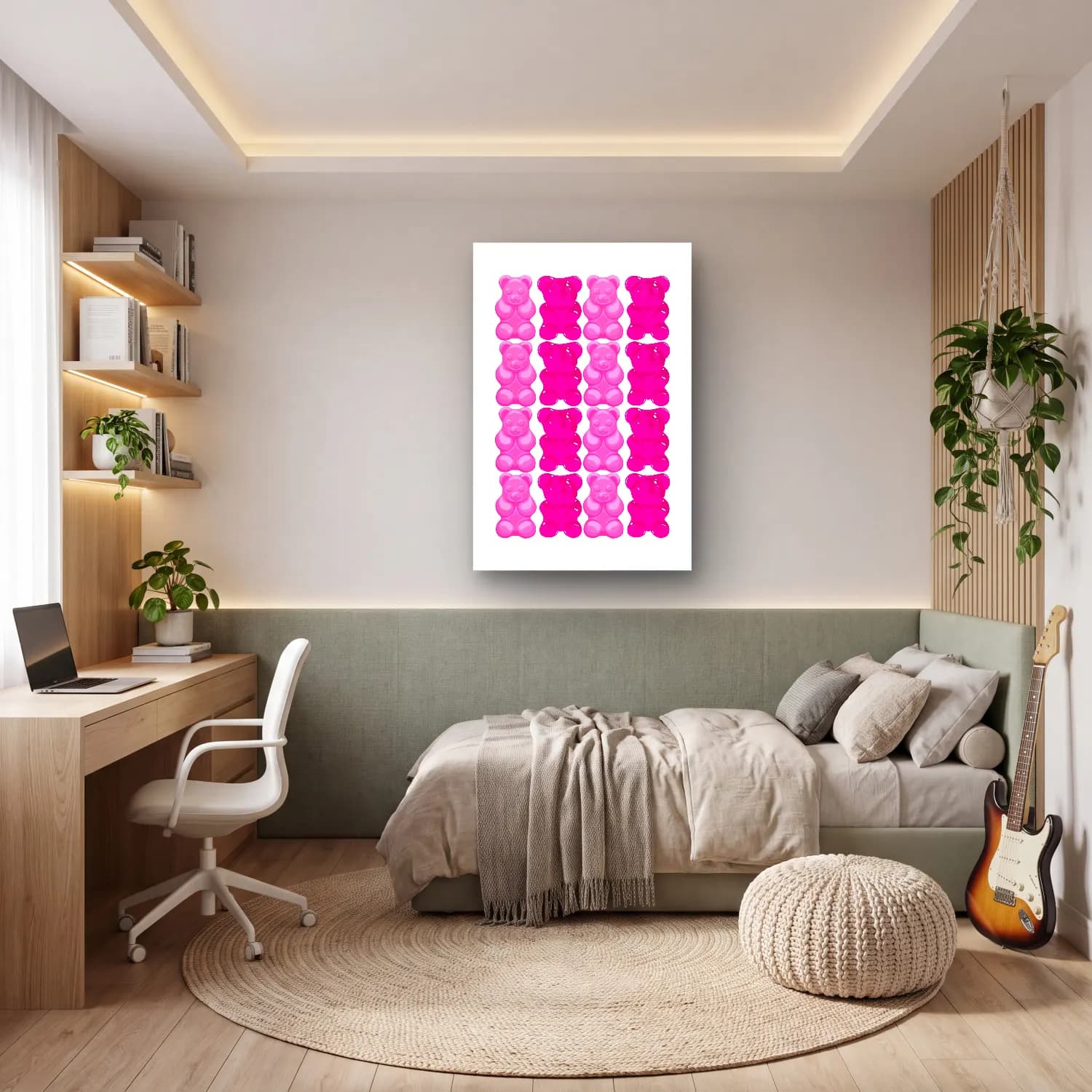 Sevimli İllüstrasyon Oyuncak Ayı – Pembe Tonlar cam tablo — genç odasında