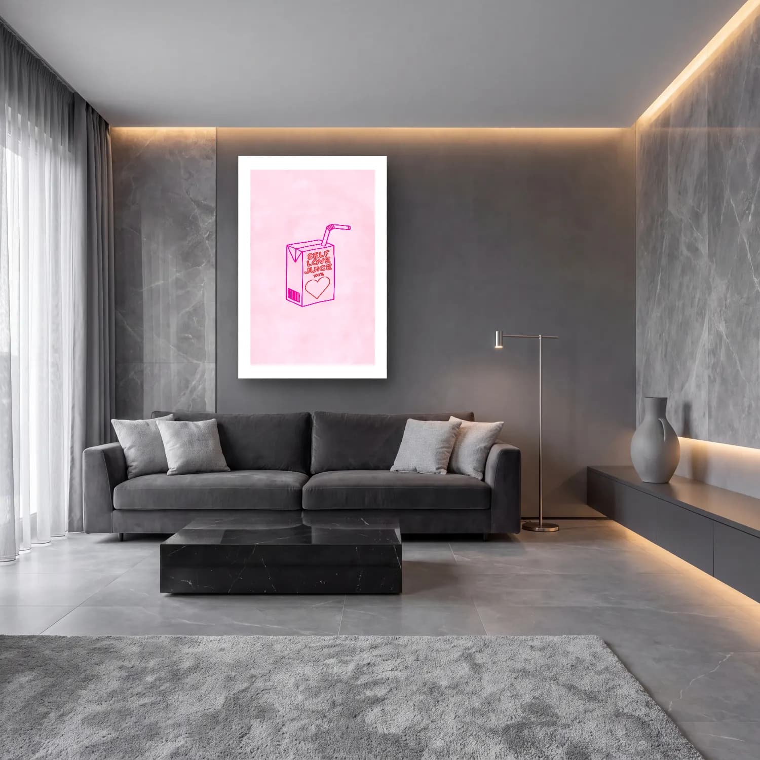 Pastel Çay Fincanı No. 7 cam tablo — lüks salon duvarında