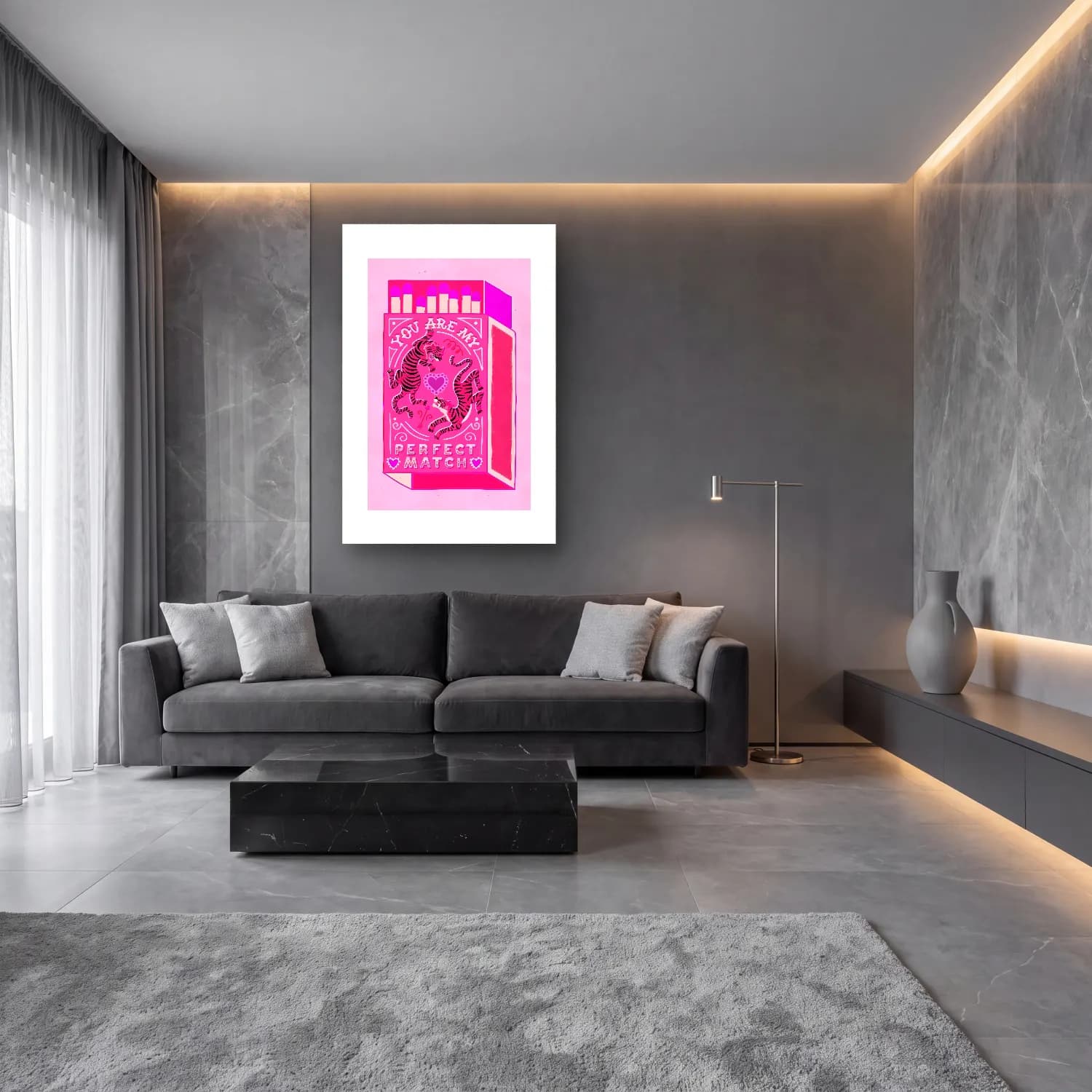 Pastel Kaplan No. 4 cam tablo — lüks salon duvarında