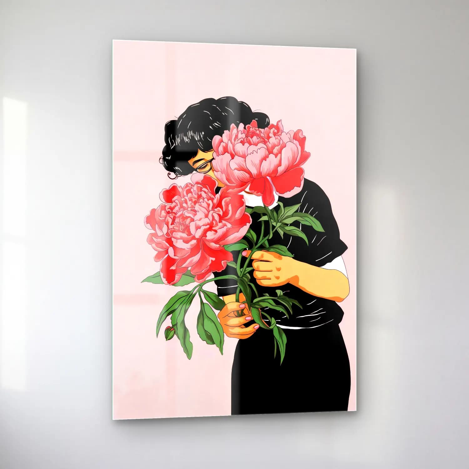 Vintage Pembe Şakayıklar cam tablo — sol açıdan görünüm