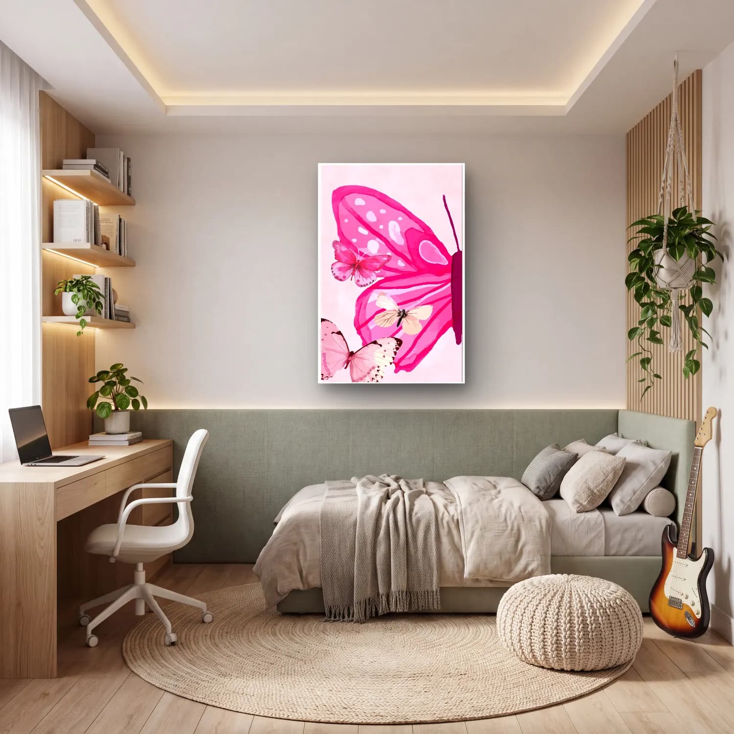 Pastel Kelebek No. 16 cam tablo — genç odasında