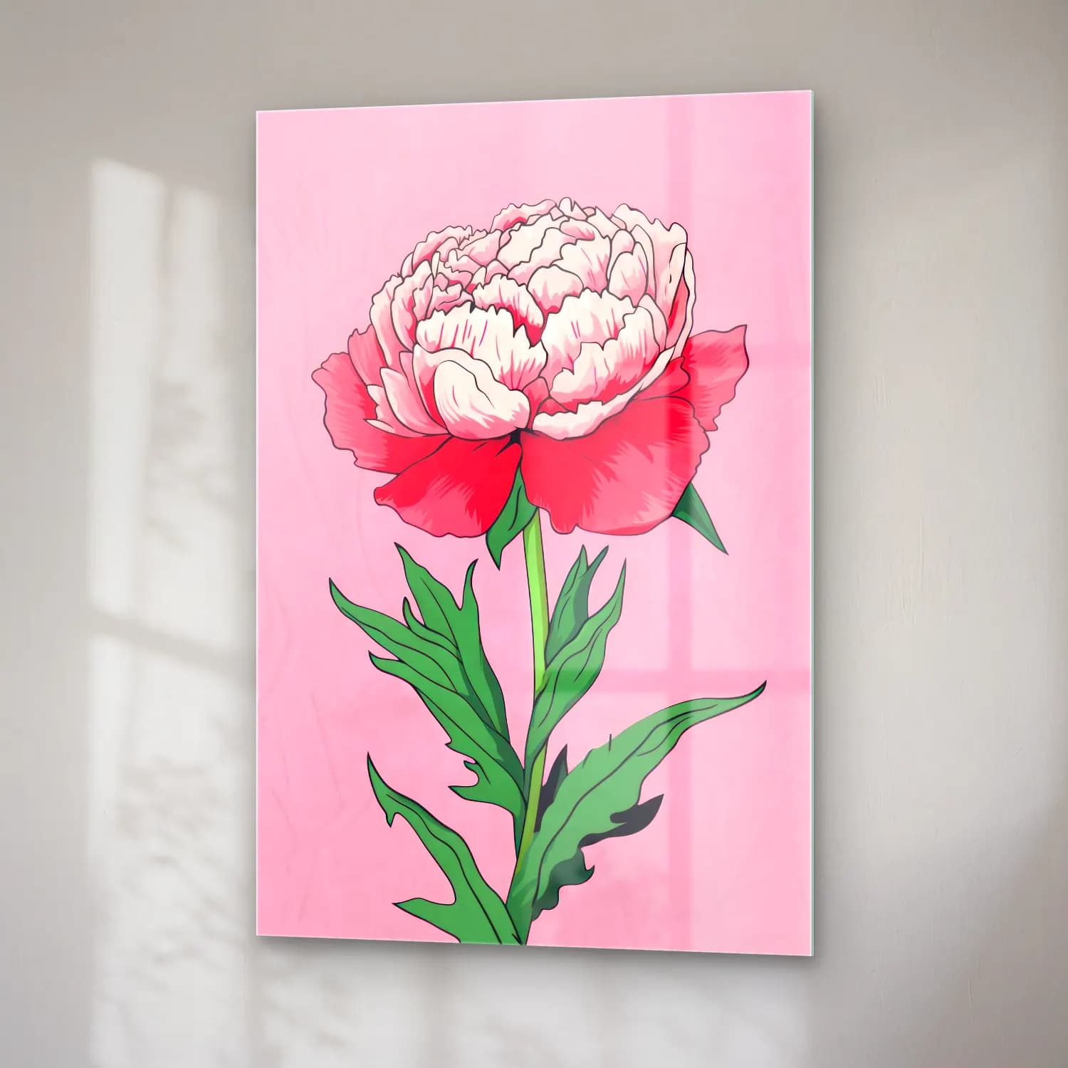 Botanik İllüstrasyon Pembe Şakayıklar No. 7 cam tablo — sağ açıdan görünüm