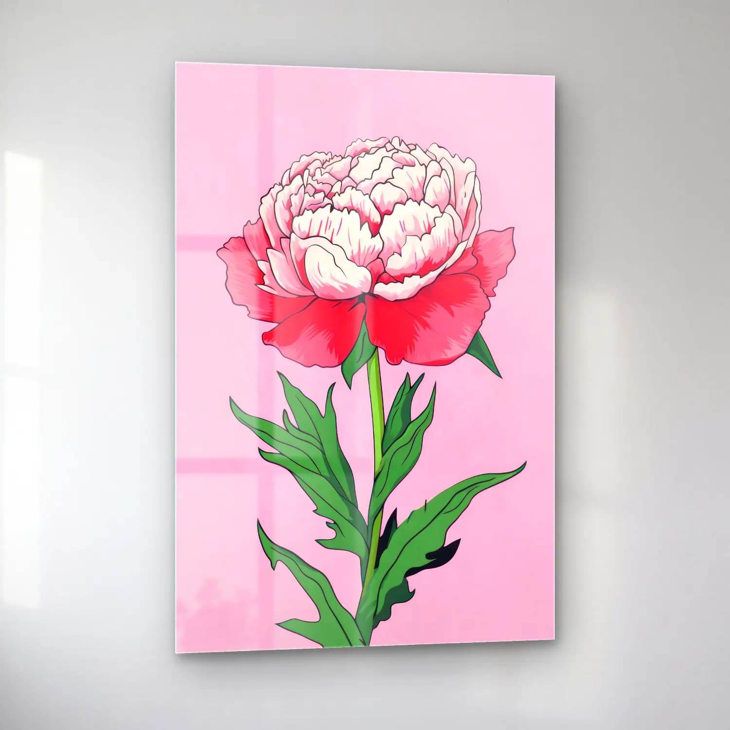 Botanik İllüstrasyon Pembe Şakayıklar No. 7 cam tablo — sol açıdan görünüm