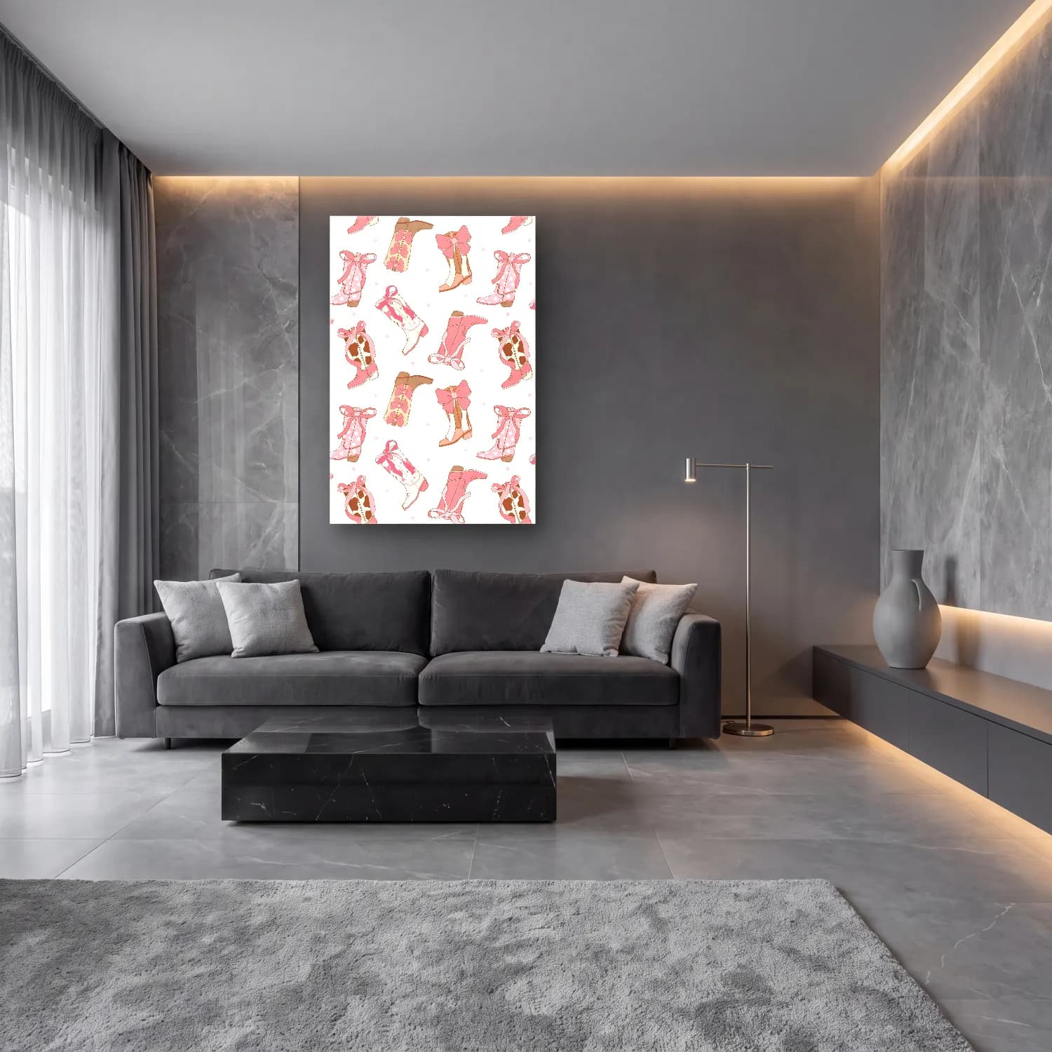 Pastel Topuklu Ayakkabı ve Çanta No. 6 cam tablo — lüks salon duvarında