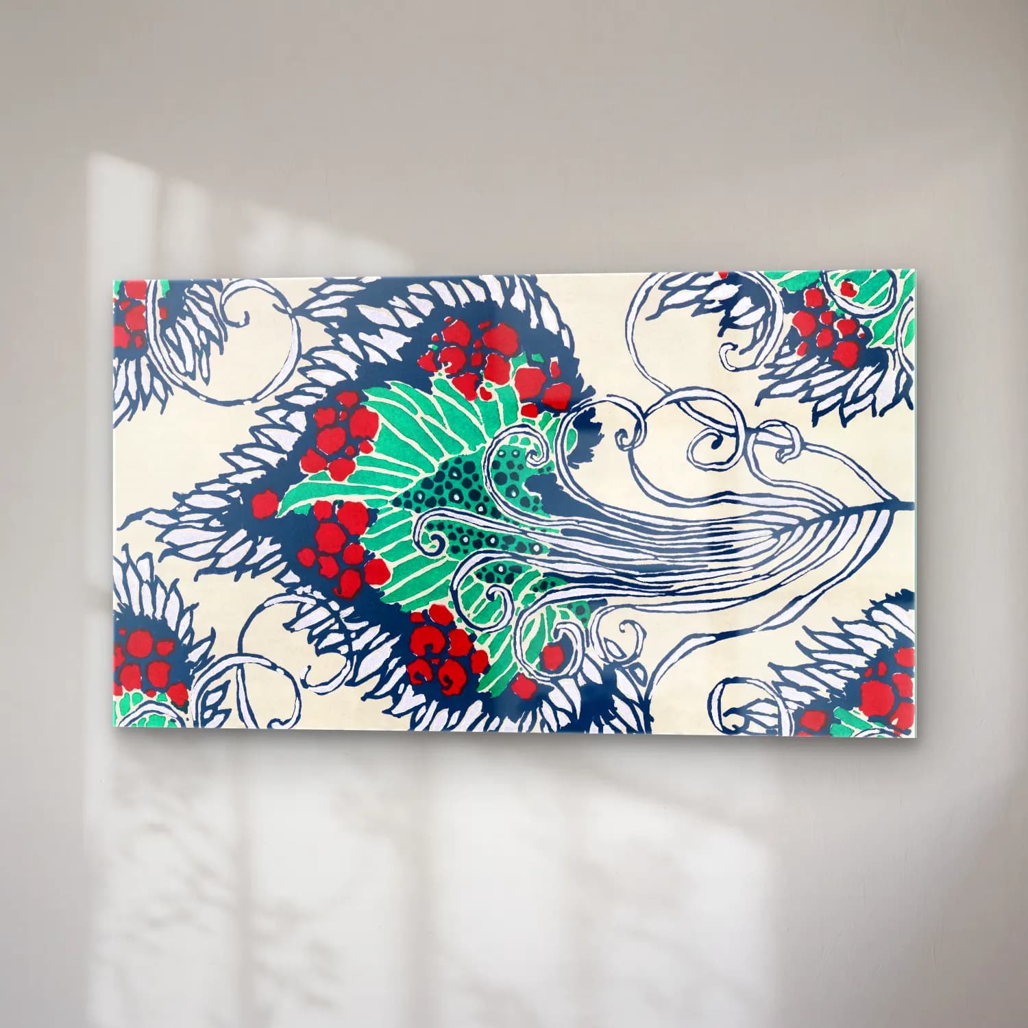 E.A. Séguy – Botanical pochoir pattern in Art Nouveau oriental style cam tablo — sağ açıdan görünüm