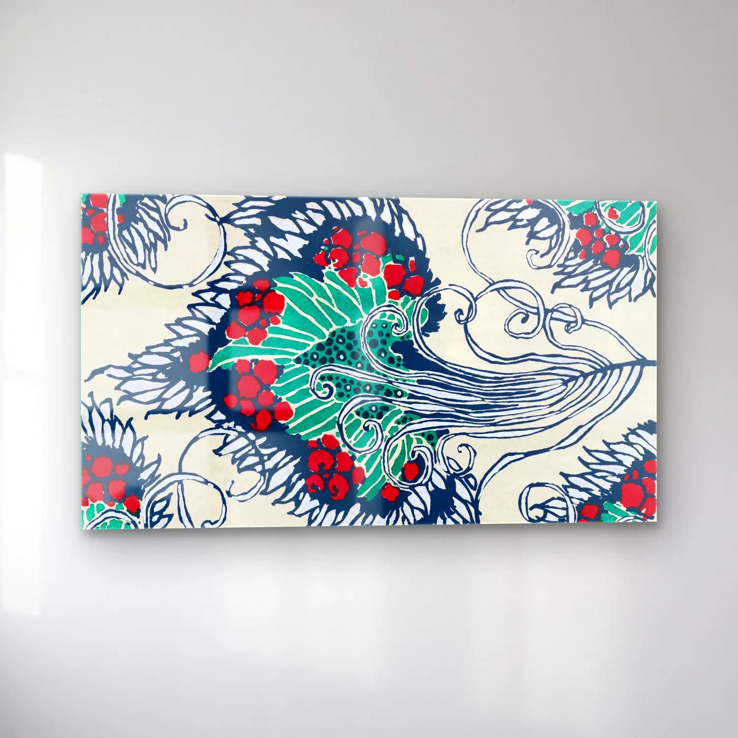 E.A. Séguy – Botanical pochoir pattern in Art Nouveau oriental style cam tablo — sol açıdan görünüm