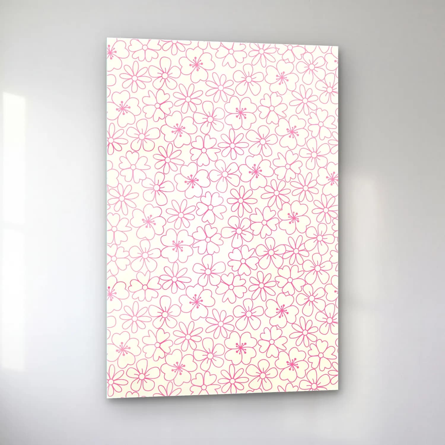 Çizgi Sanatı Çiçek Deseni – Pembe Tonlar cam tablo — sol açıdan görünüm