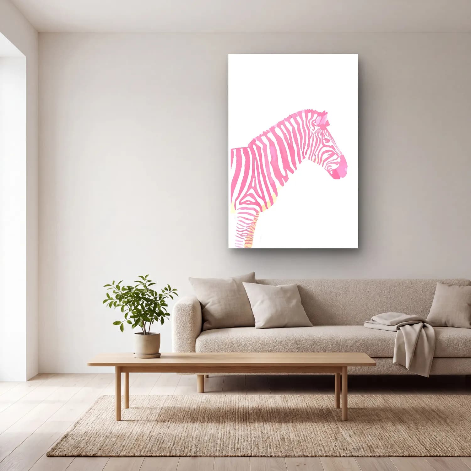 Pastel Zebra cam tablo — açık renk salonda