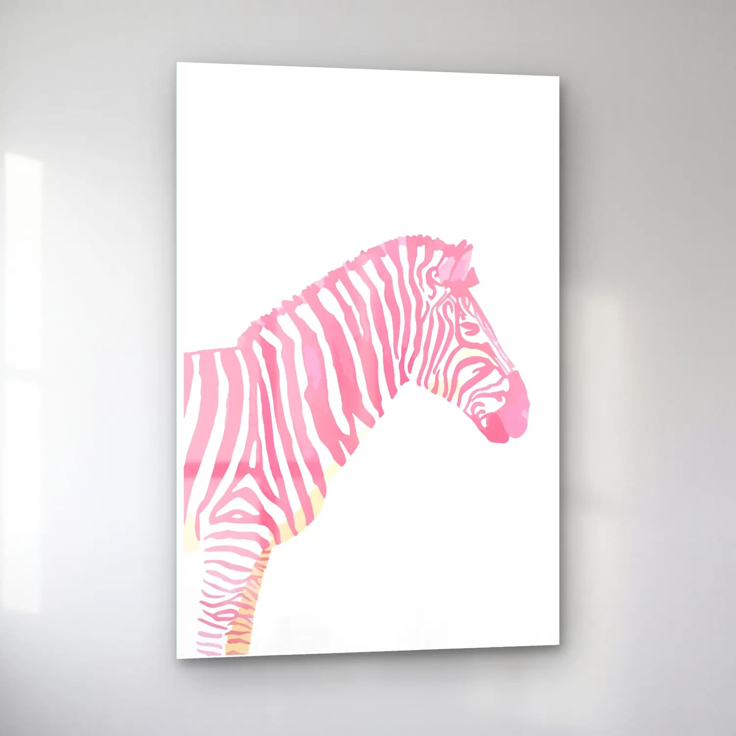 Pastel Zebra cam tablo — sol açıdan görünüm