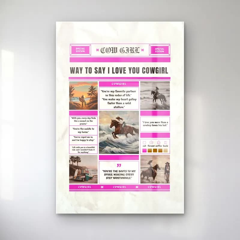 Vintage Poster Atlı – Pembe Tonlar cam tablo — Vintage Poster Atlı – Pembe Tonlar — vintage poster atlı
