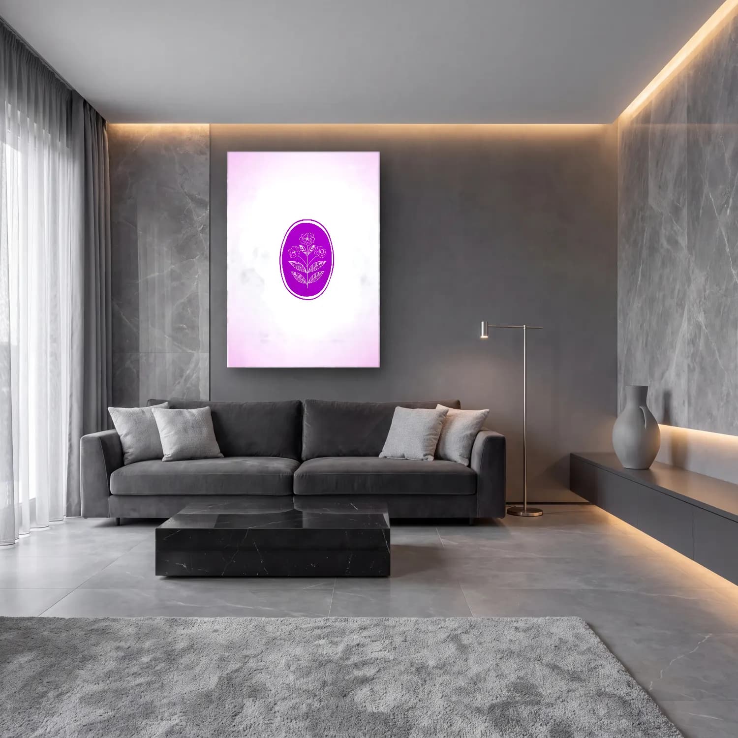Botanik İllüstrasyon Çiçek Deseni No. 71 cam tablo — lüks salon duvarında