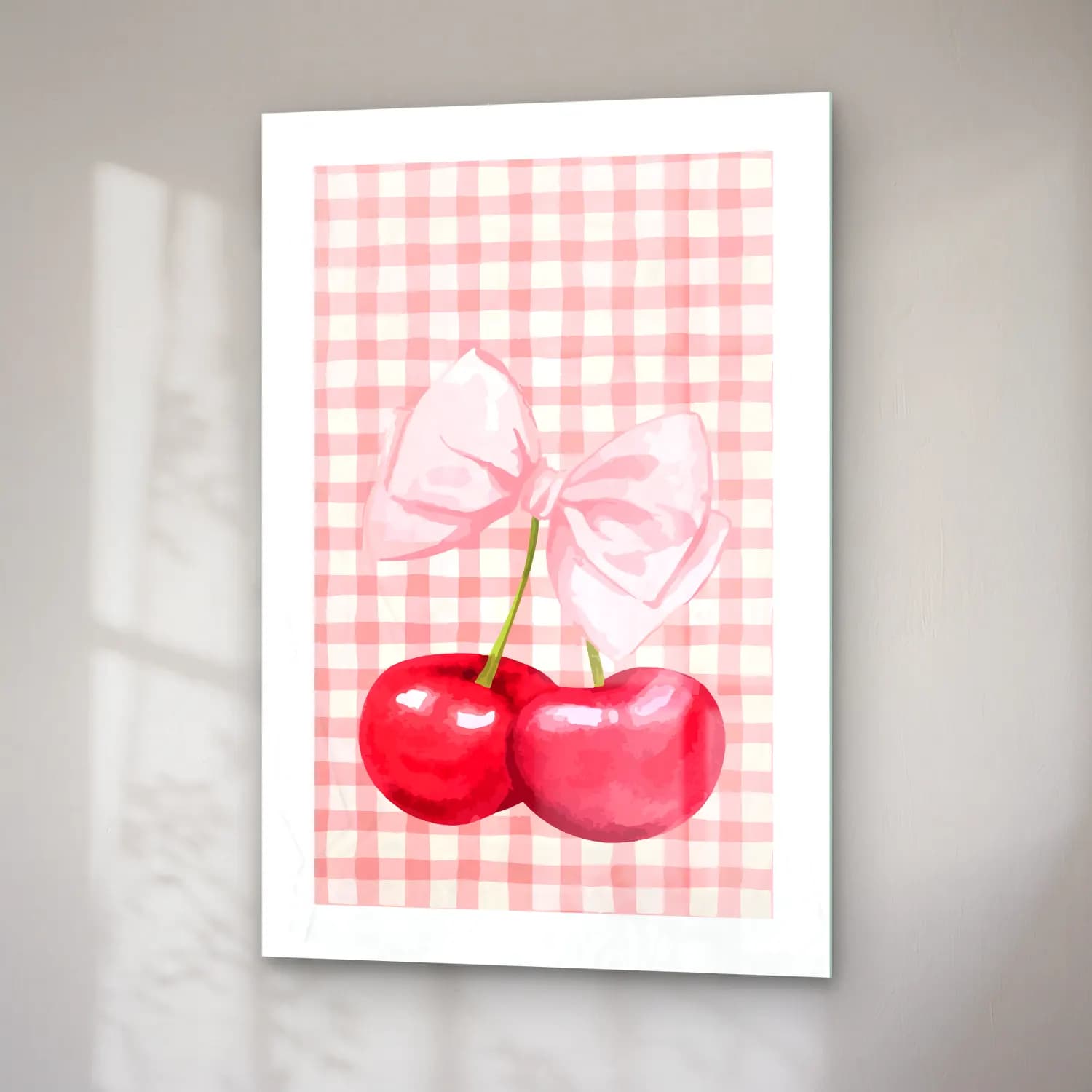 Pastel Kirazlar No. 6 cam tablo — sağ açıdan görünüm