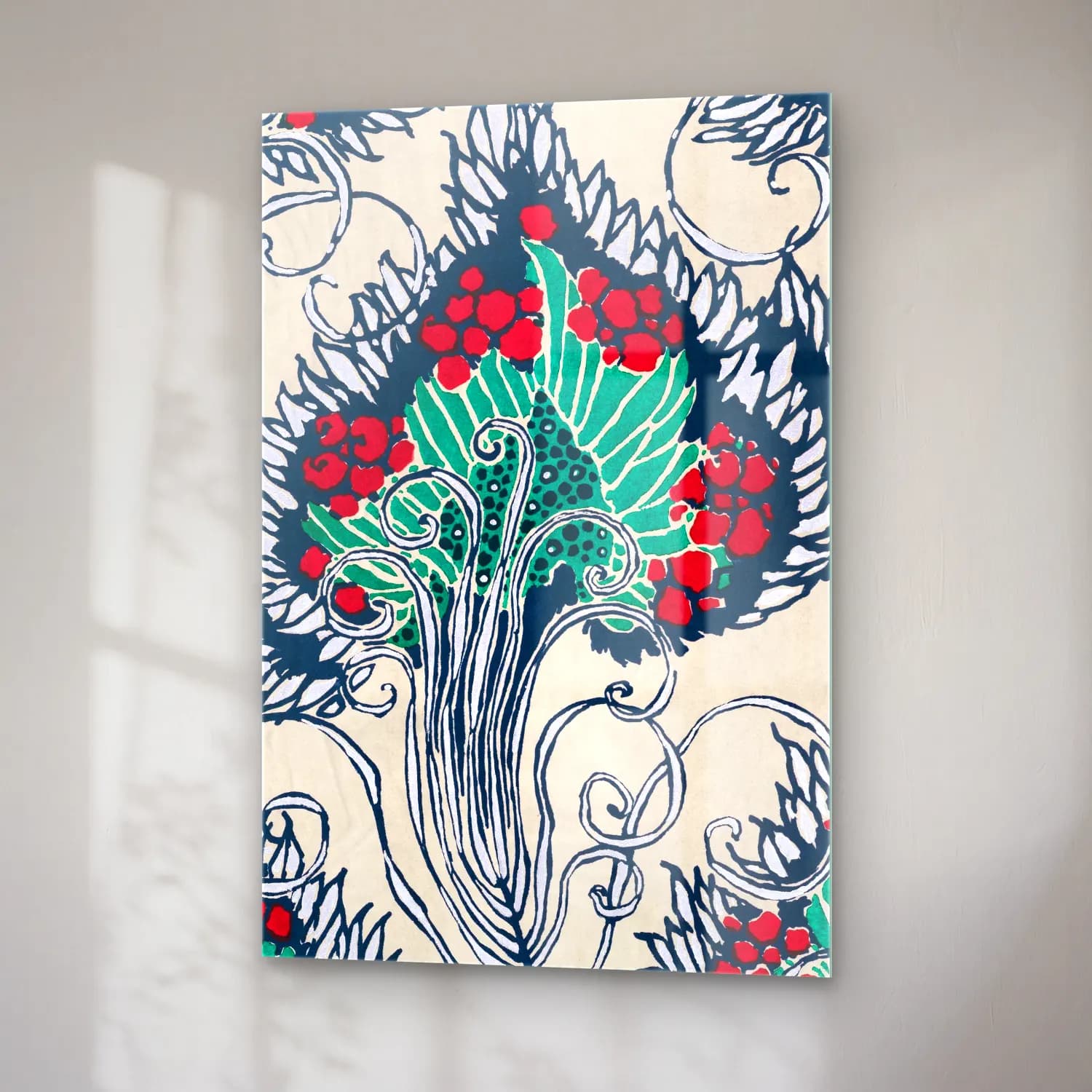 Boho Çiçek Deseni No. 98 cam tablo — sağ açıdan görünüm