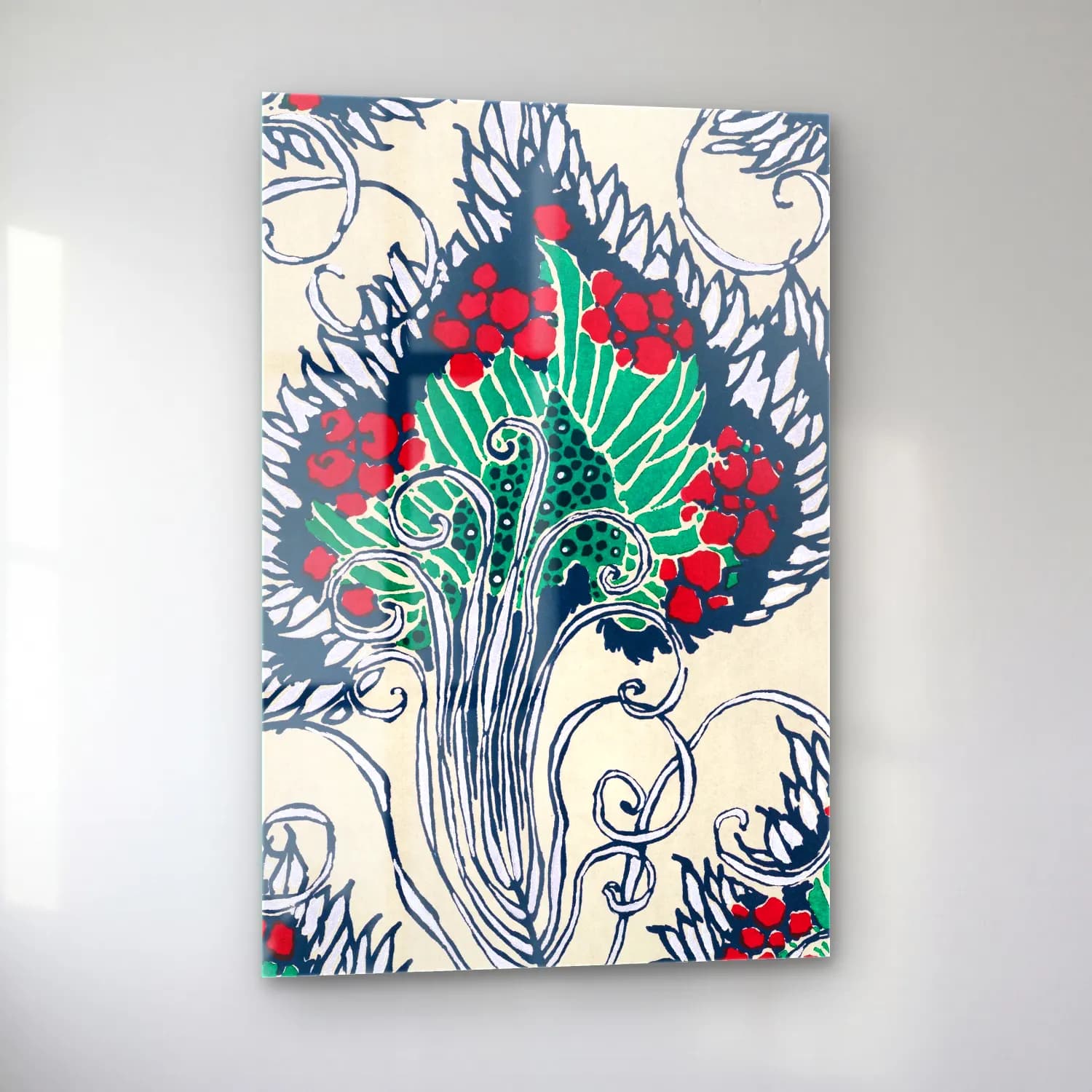 Boho Çiçek Deseni No. 98 cam tablo — sol açıdan görünüm