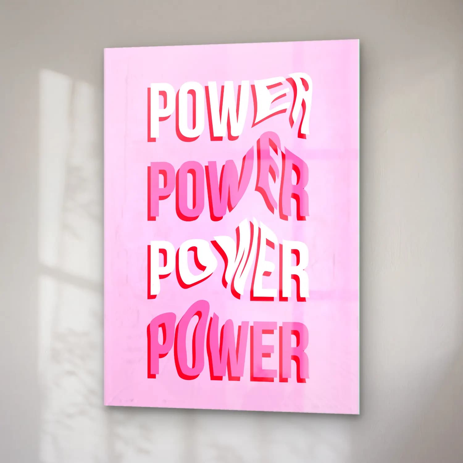 Pop Art Yazılı Tasarım – Pembe Tonlar cam tablo — sağ açıdan görünüm
