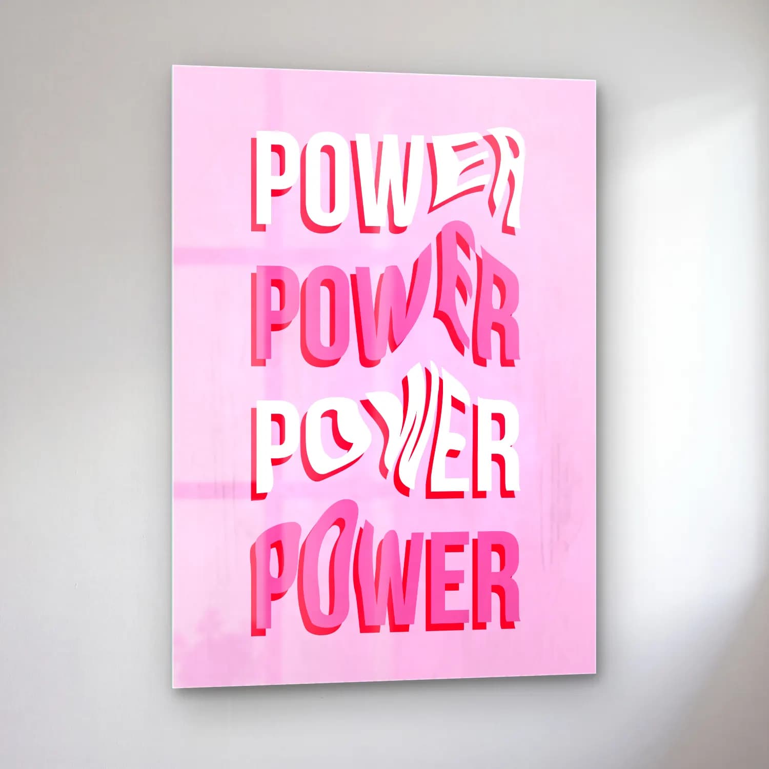 Pop Art Yazılı Tasarım – Pembe Tonlar cam tablo — sol açıdan görünüm