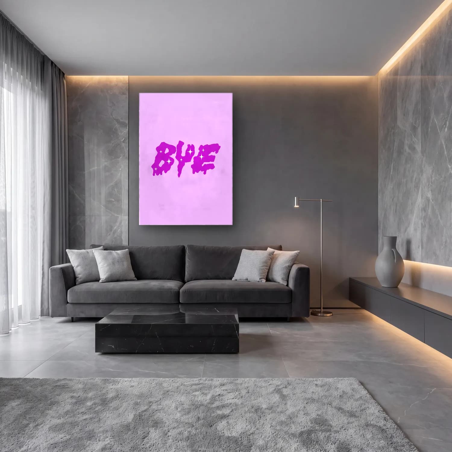 Pastel Yazılı Tasarım No. 37 cam tablo — lüks salon duvarında