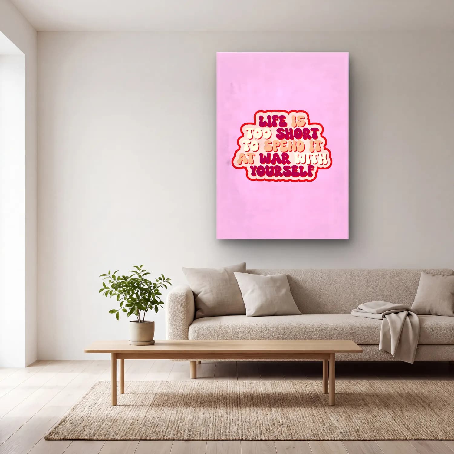 Pastel Söz Posteri No. 13 cam tablo — açık renk salonda