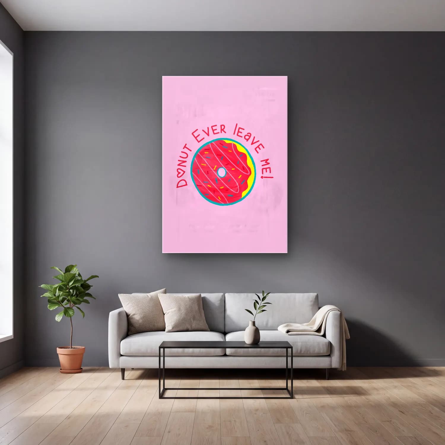 Pastel Söz Posteri No. 15 cam tablo — gri duvarlı salonda