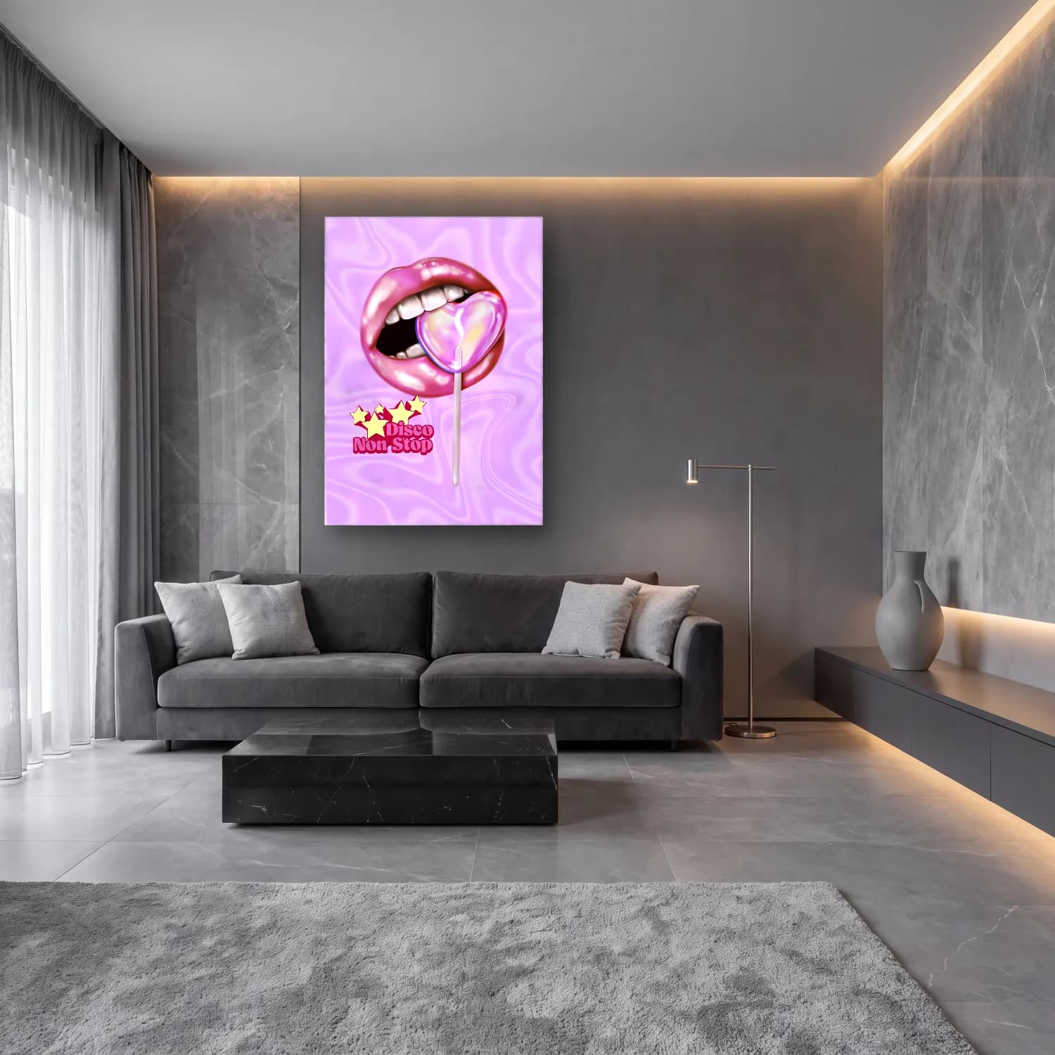 Pastel Dondurma No. 12 cam tablo — lüks salon duvarında