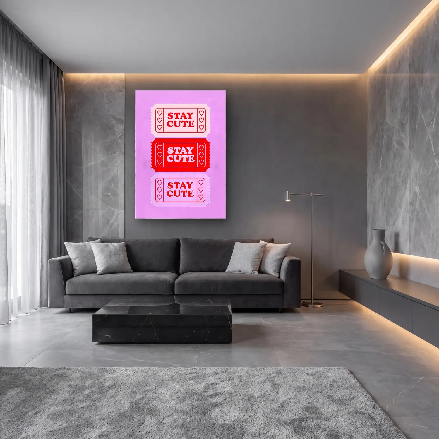 Sevimli İllüstrasyon Yazılı Tasarım No. 25 cam tablo — lüks salon duvarında