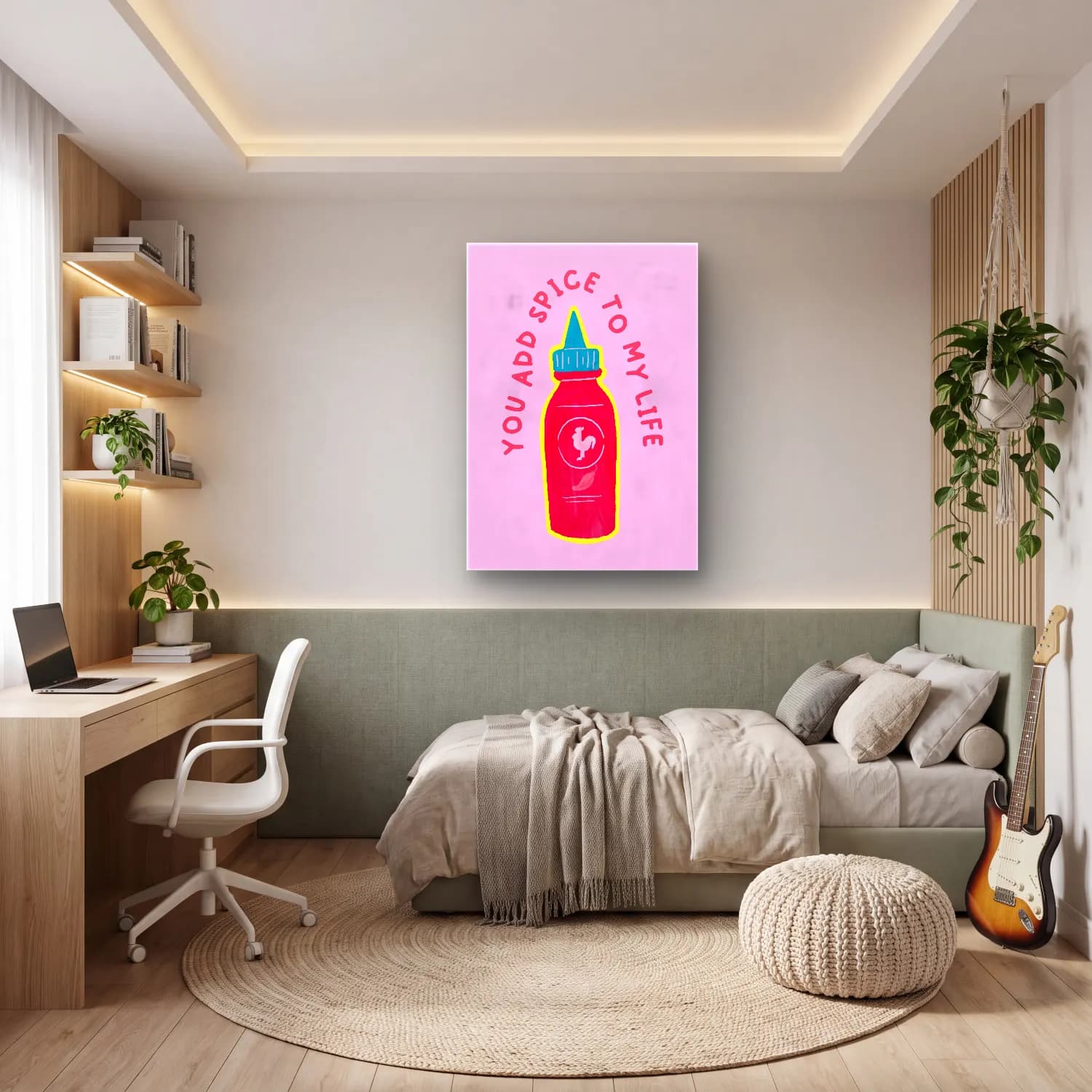 Sevimli İllüstrasyon Horoz – Pembe Tonlar cam tablo — genç odasında