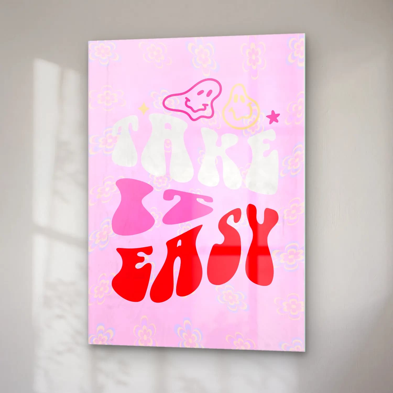 Pastel Yazılı Tasarım No. 41 cam tablo — sağ açıdan görünüm