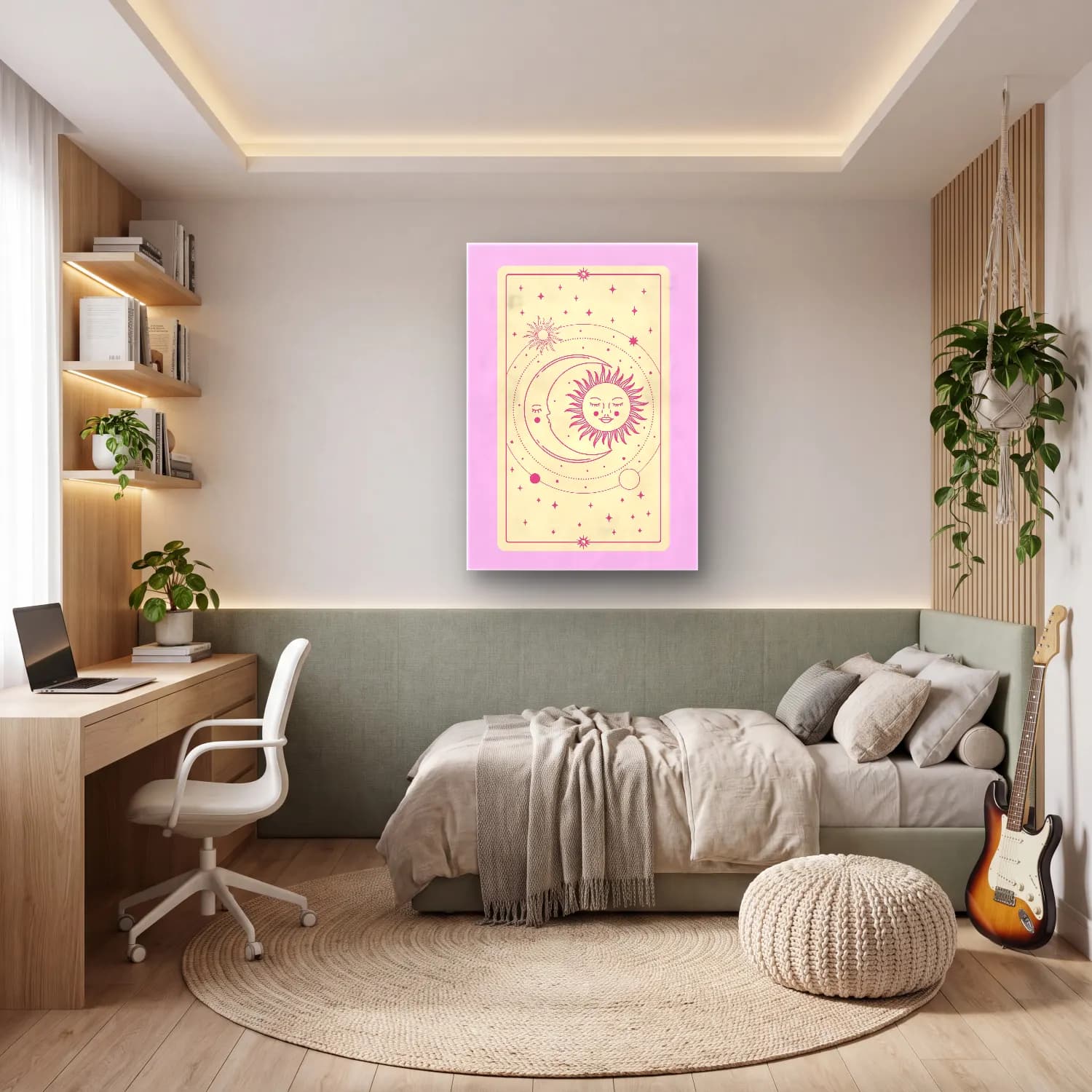 Pastel Gök Haritası – Pembe Tonlar cam tablo — genç odasında