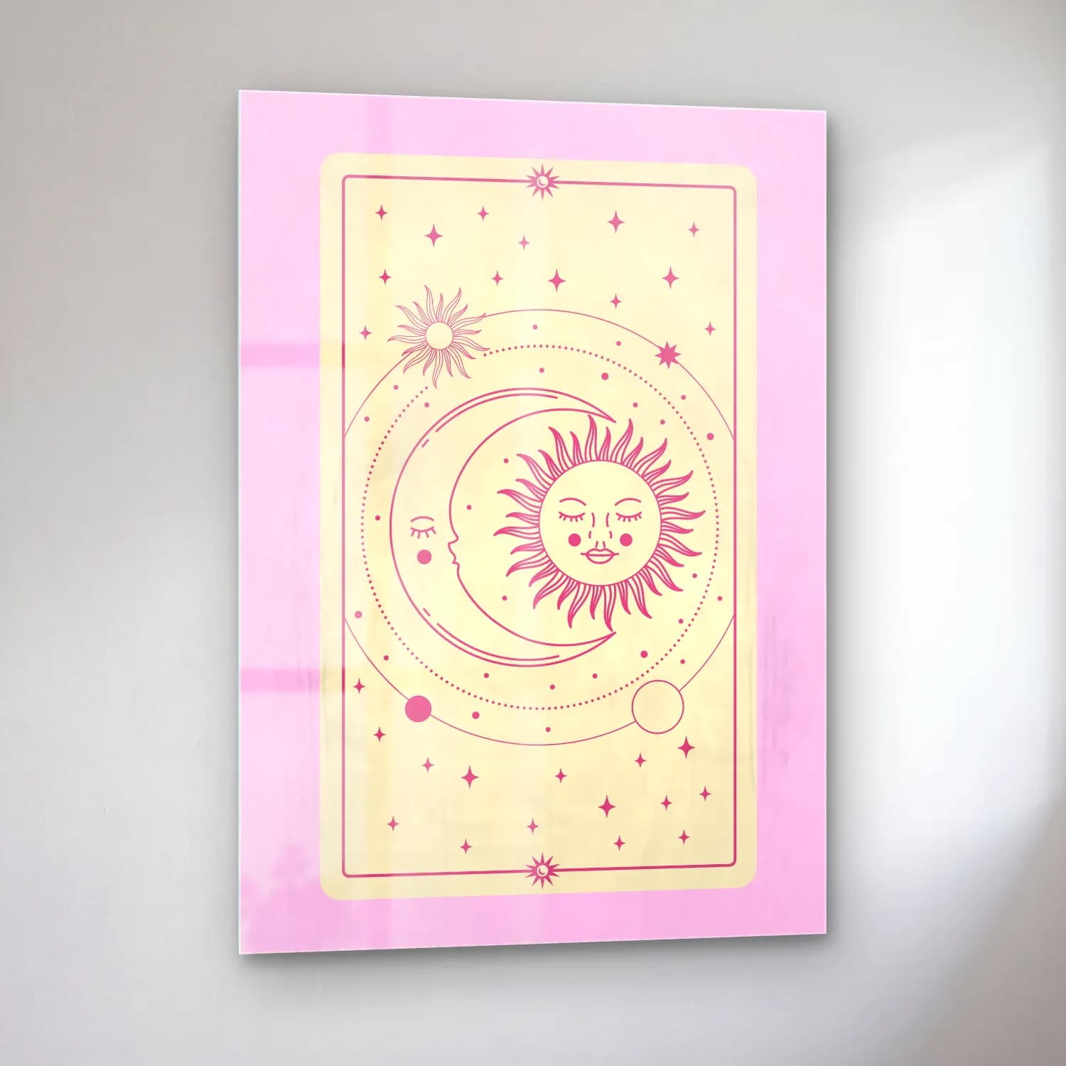 Pastel Gök Haritası – Pembe Tonlar cam tablo — sol açıdan görünüm
