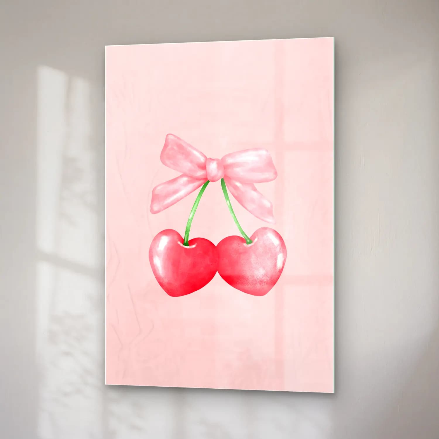Pastel Kirazlar No. 8 cam tablo — sağ açıdan görünüm