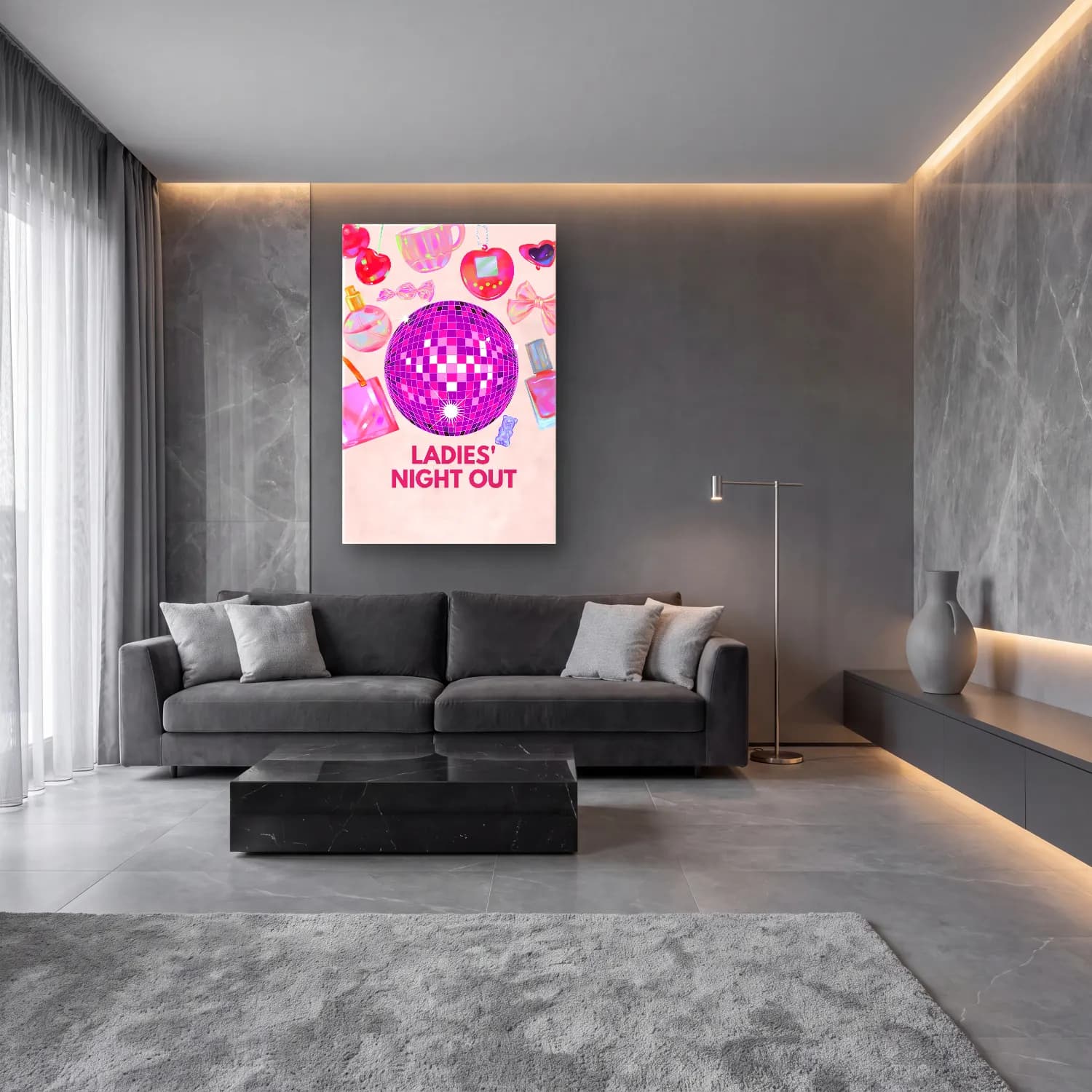 Pastel Topuklu Ayakkabı ve Çanta No. 8 cam tablo — lüks salon duvarında