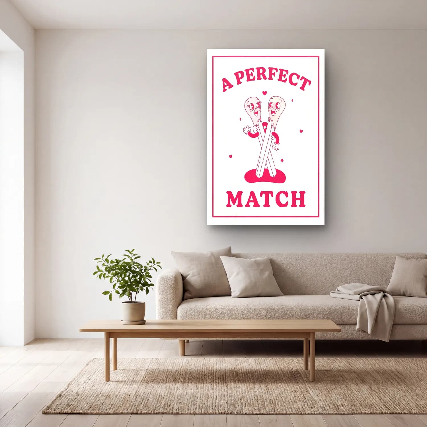Vintage Poster Kayak – Pembe Tonlar cam tablo — açık renk salonda