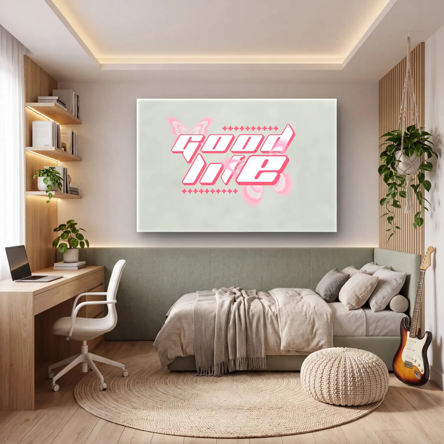 Pastel Yazılı Tasarım No. 44 cam tablo — genç odasında
