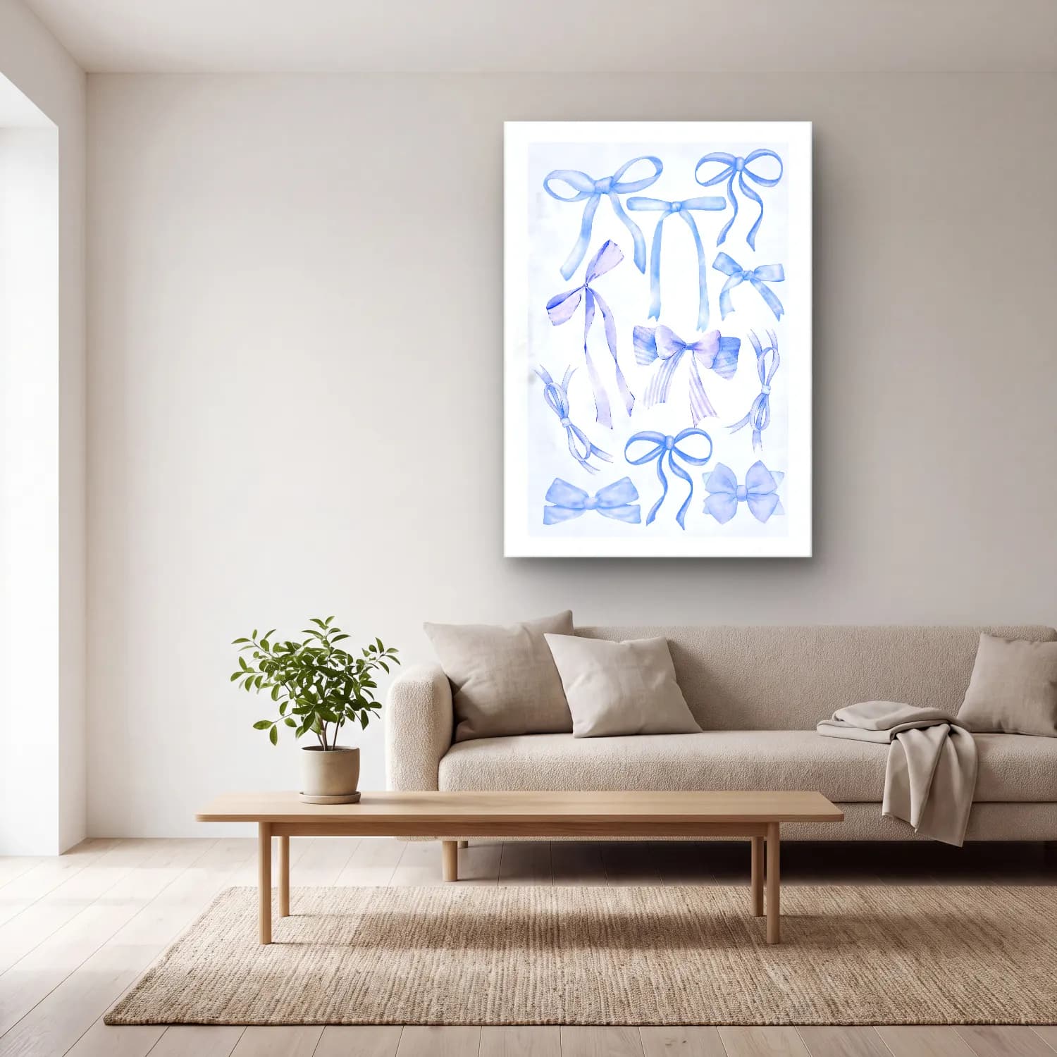 Pastel Fiyonk No. 70 cam tablo — açık renk salonda