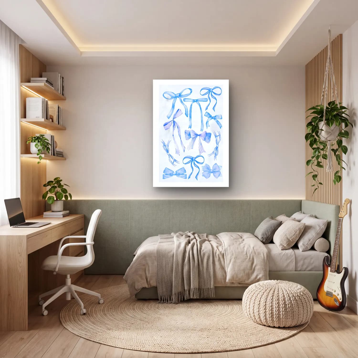 Pastel Fiyonk No. 70 cam tablo — genç odasında