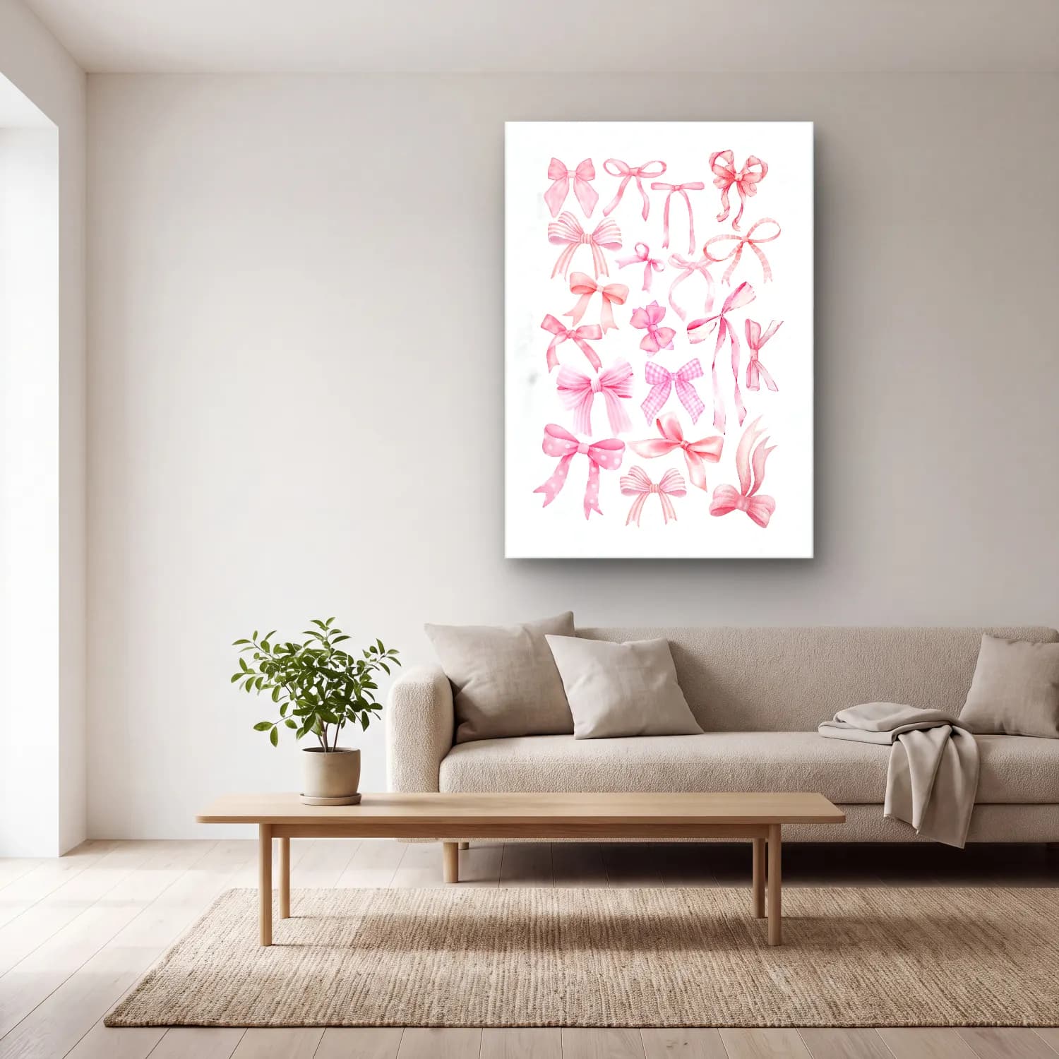 Pastel Fiyonk No. 72 cam tablo — açık renk salonda