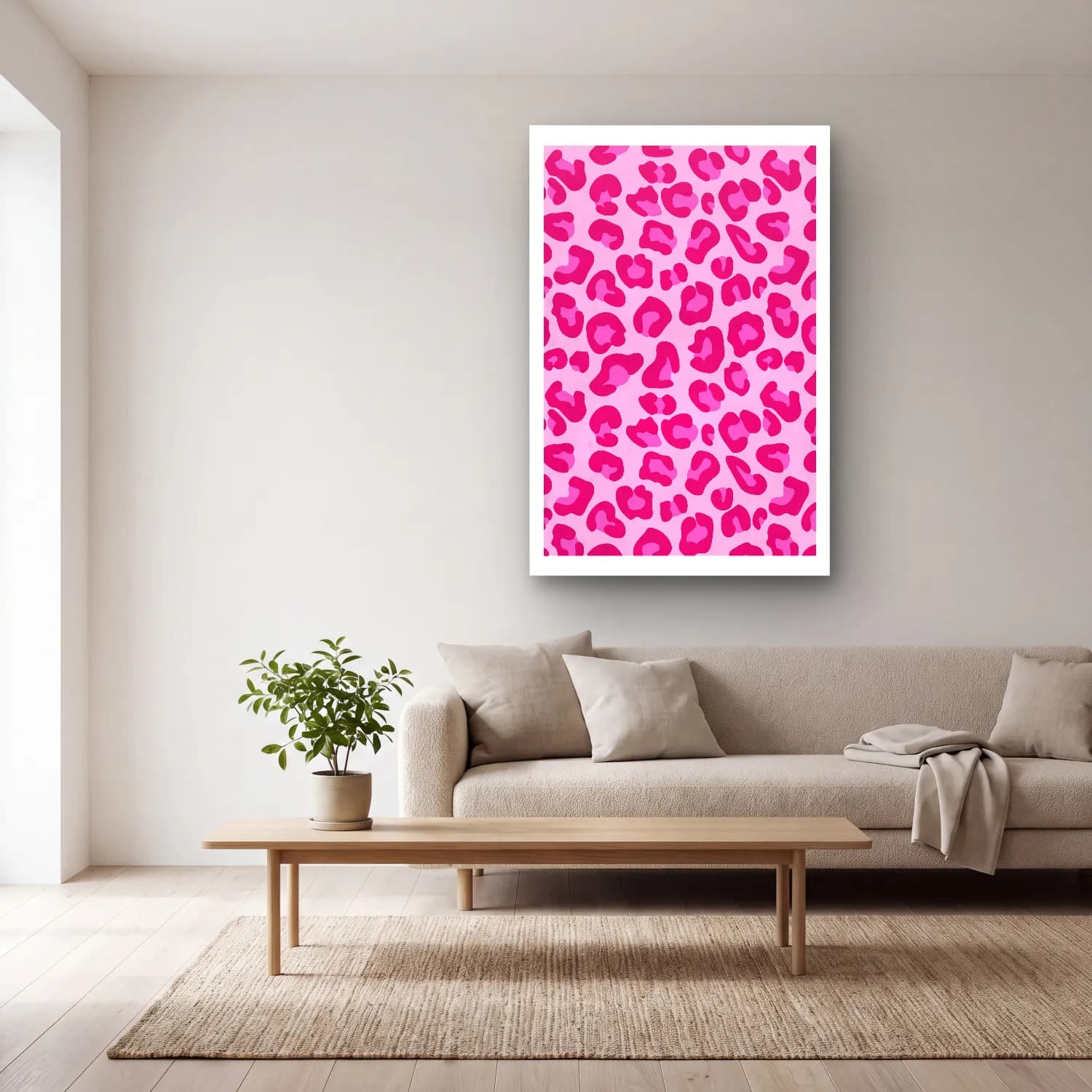 Retro Leopar – Pembe Tonlar cam tablo — açık renk salonda