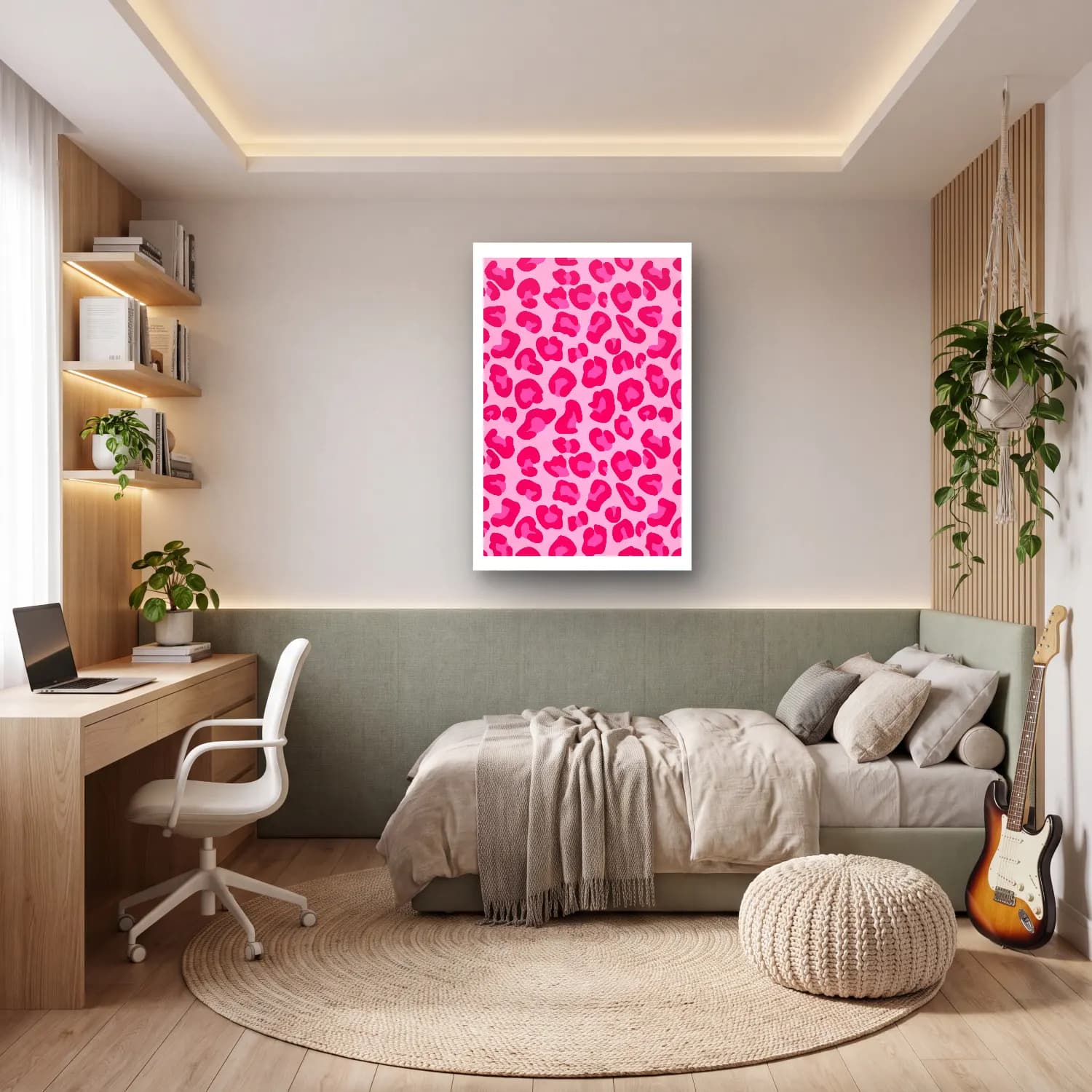 Retro Leopar – Pembe Tonlar cam tablo — genç odasında