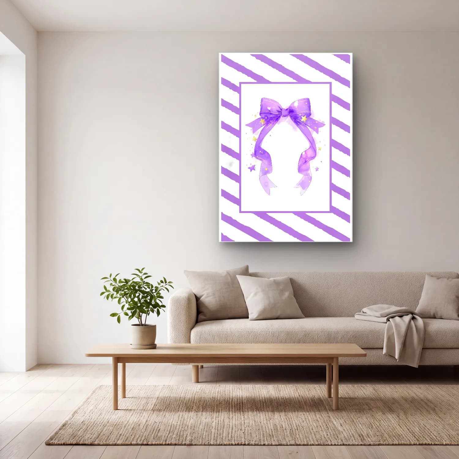 Pastel Fiyonk No. 76 cam tablo — açık renk salonda