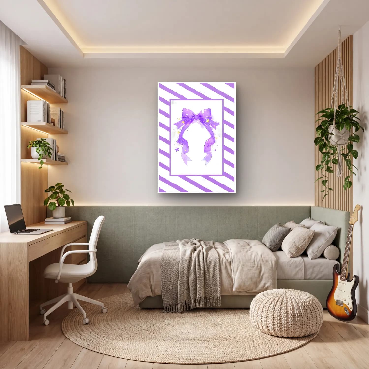 Pastel Fiyonk No. 76 cam tablo — genç odasında