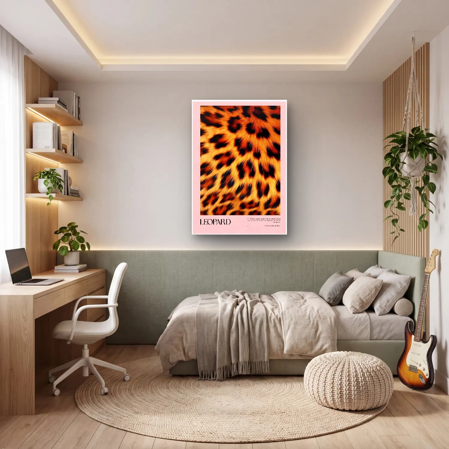 Pastel Leopar No. 7 cam tablo — genç odasında