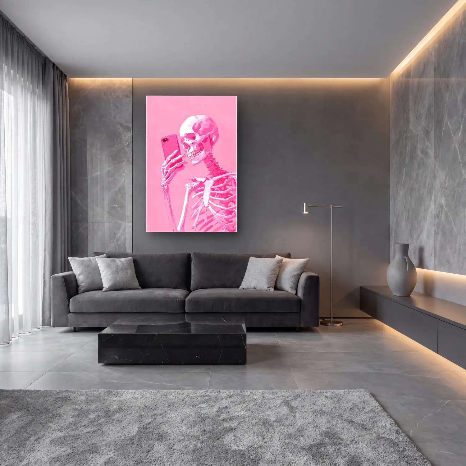 Pastel Anatomi Çizimi No. 8 cam tablo — lüks salon duvarında
