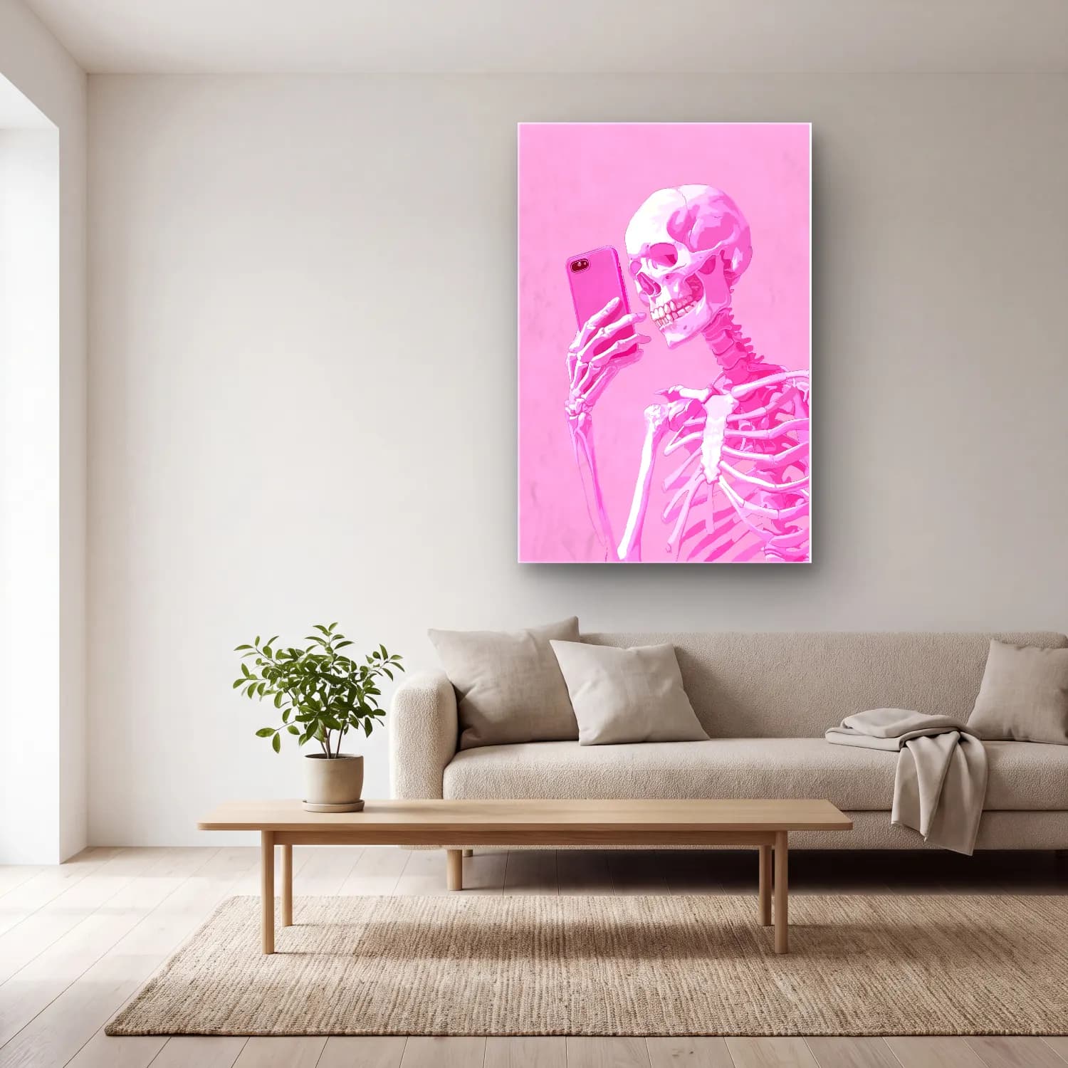 Pastel Anatomi Çizimi No. 8 cam tablo — açık renk salonda