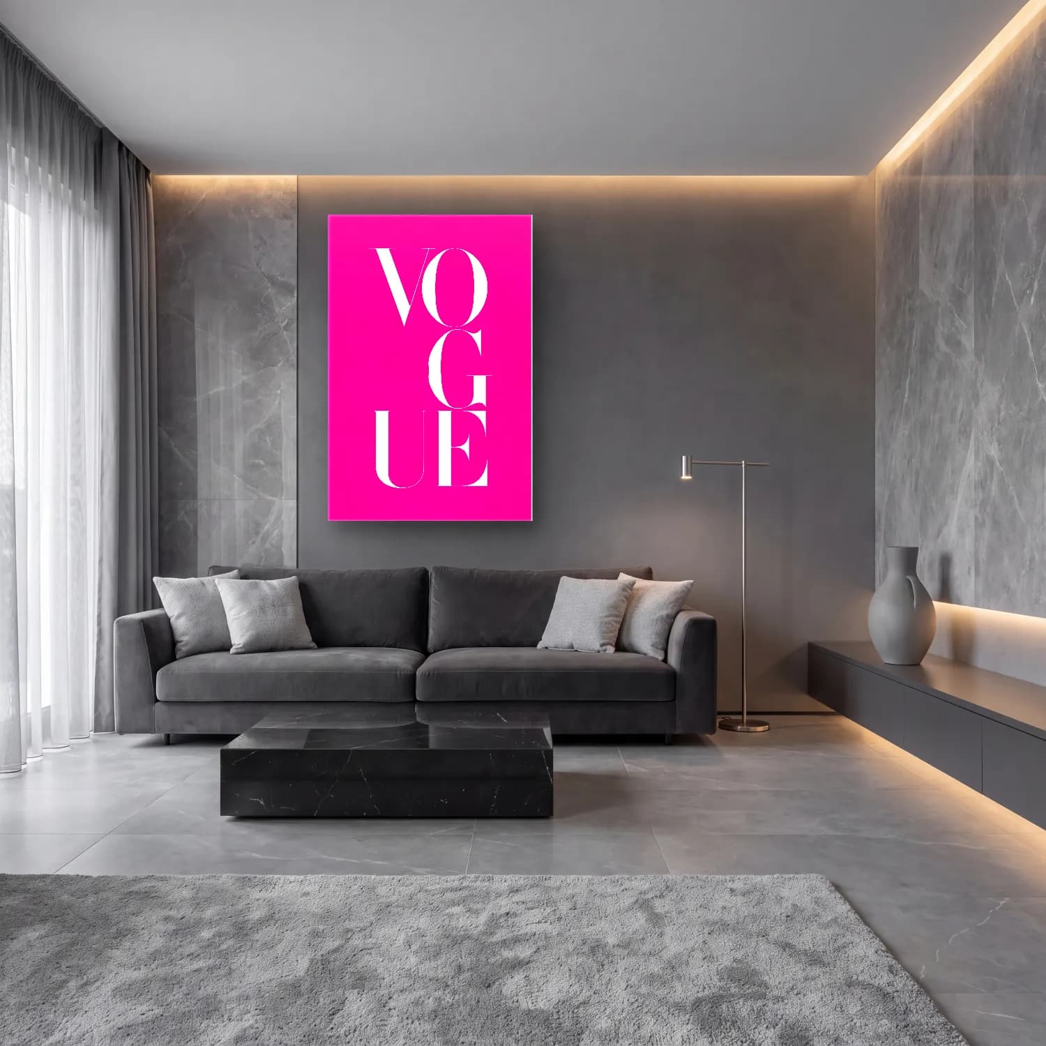Maksimalist Yazılı Tasarım No. 12 cam tablo — lüks salon duvarında